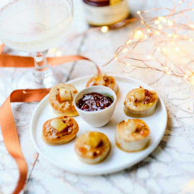 Boudin blanc caramélisé au confit de poire