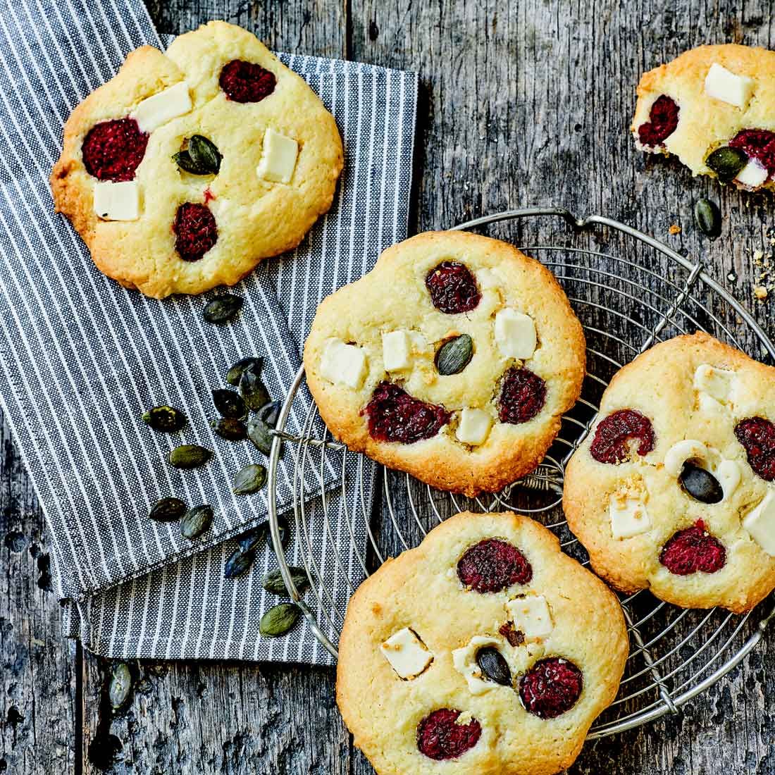 Cookies citron, chocolat blanc & framboises