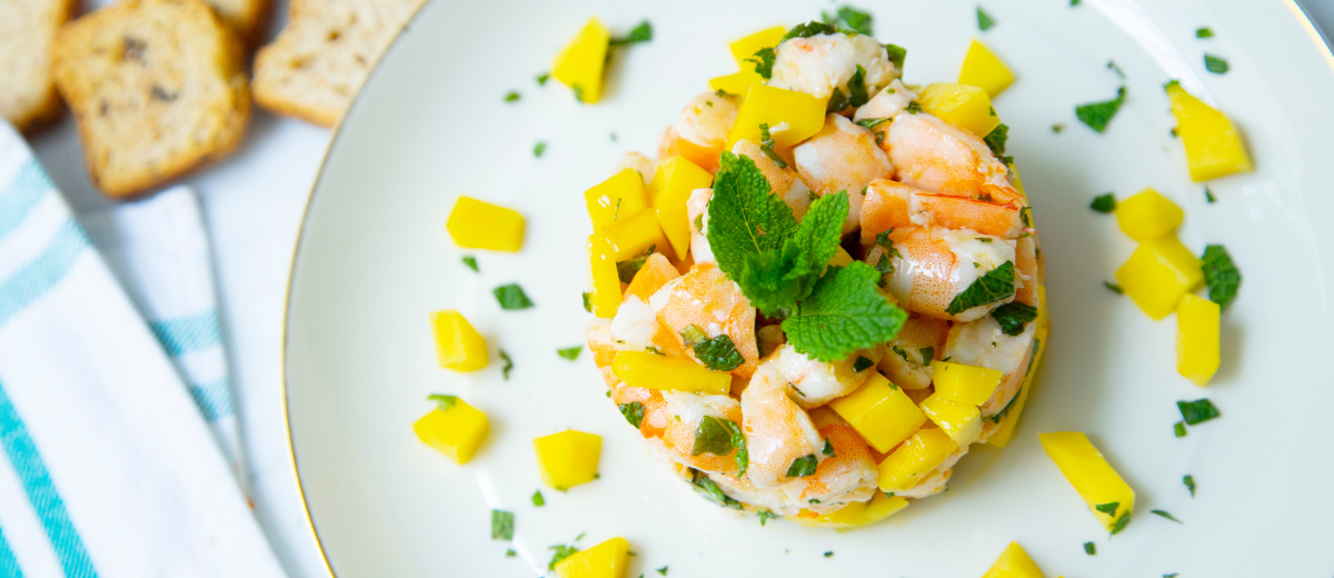 Ceviche de gambas à la mangue