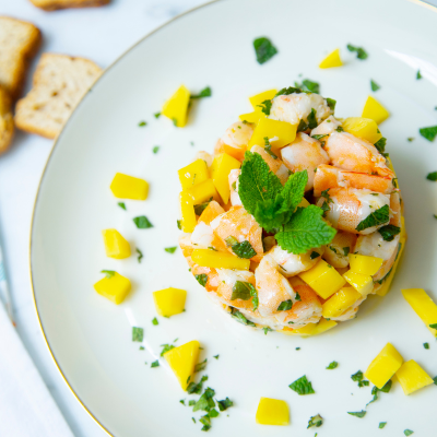 Ceviche de gambas à la mangue