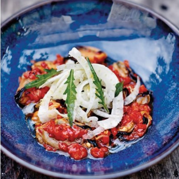 Salade de fenouil, grosses moules & poivrons del Piquillo